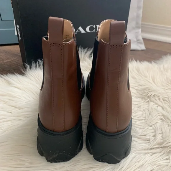 Coach Reid Leather Bootie Walnut Chelsea Boots - Picture 7 of 13